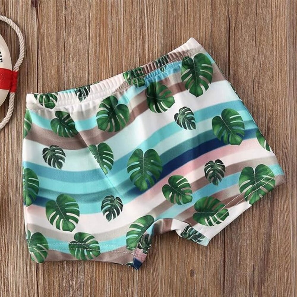 Green Tropical Boy Swim Trunks